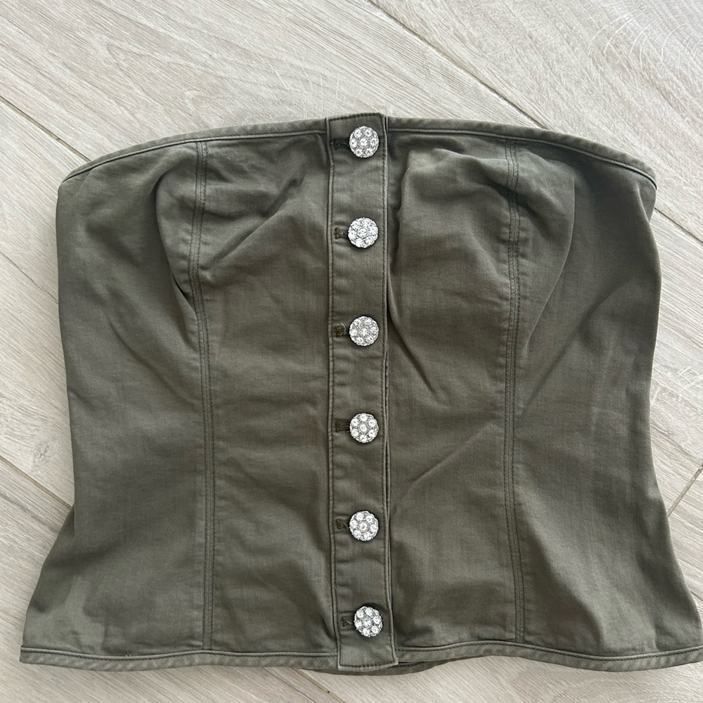 WHBM green denim corset
